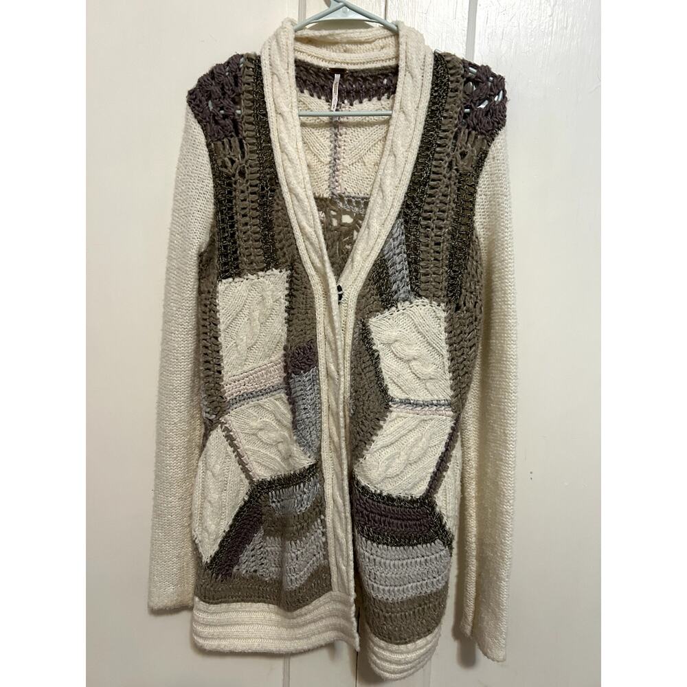 Free People Patchwork Knit Mohair Wool Cardigan Retails $248 Size Small